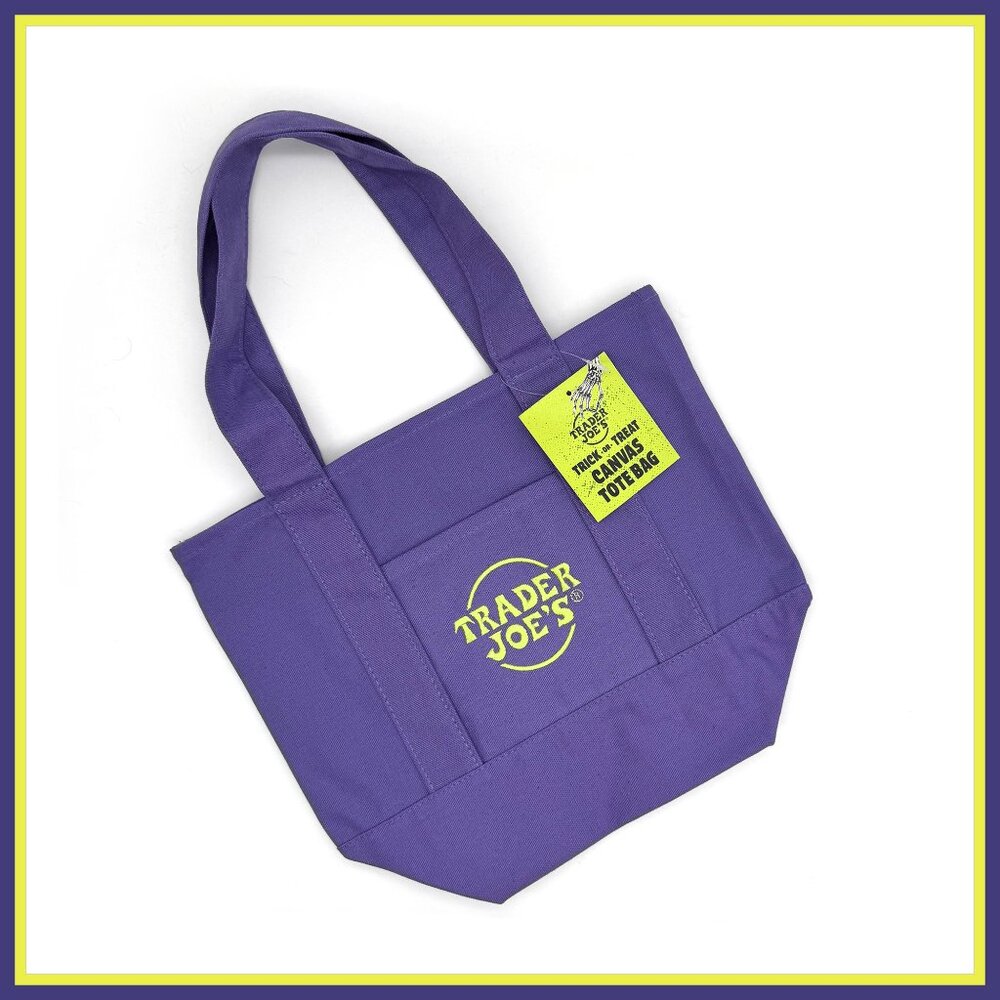 NWT Trader Joe’s Purple Trick or Treat Mini Canvas Tote Bag